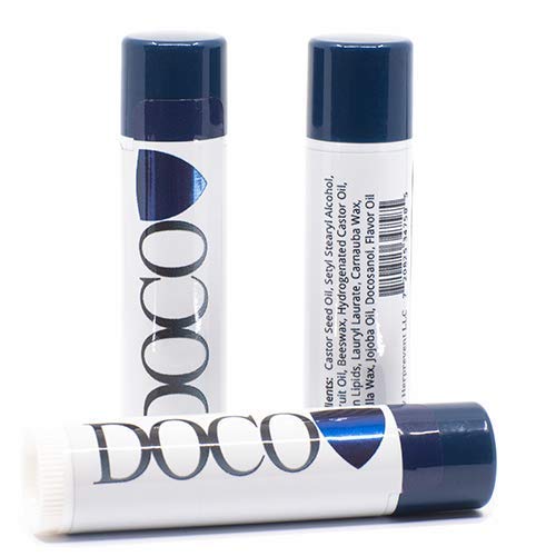 DocoShield lip balm pack front view showing moisturized lips