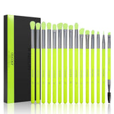 Docolor 15pc eyeshadow brush set neon green handles for precise application and blending