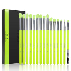 Docolor 15pc eyeshadow brush set neon green handles for precise application and blending