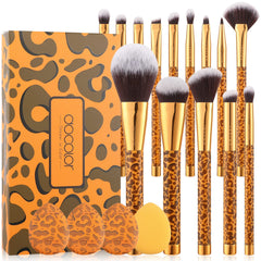 Docolor Leopard 14pcs brush set front view shows premium synthetic bristles for smooth application.