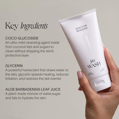 Doctor Rogers Face Wash gel-texture close-up emphasizes plant-based formula and gentleness.
