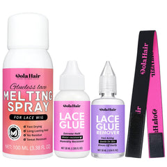 Dolahair lace melting spray bottle provides secure lace wig install with natural finish.