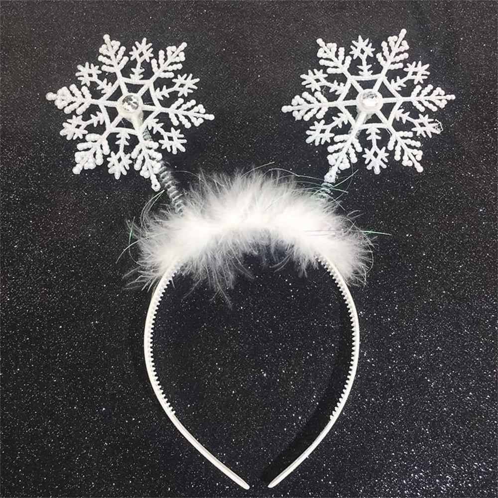 Doneace snowflakes headband with glitter highlights for festive holiday parties.