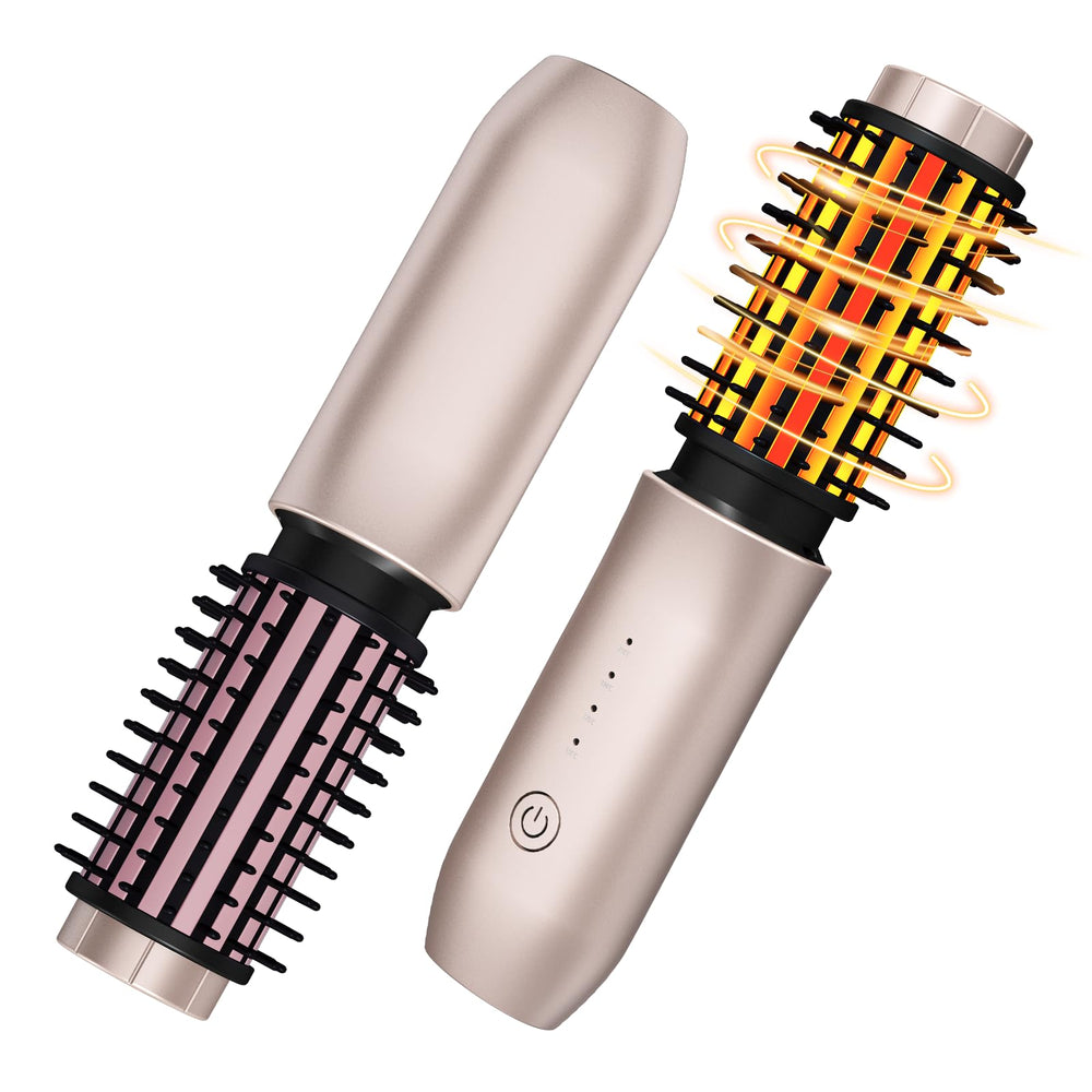 Dongxw cordless hair curling brush in blush pink for on-the-go styling.