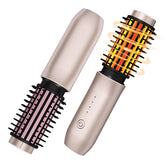 Dongxw cordless hair curling brush in blush pink for on-the-go styling.