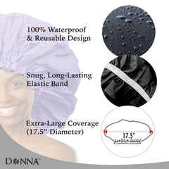 Donna shower cap elastic band provides comfortable fit around the hairline