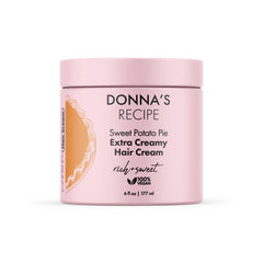Donna's Recipe Sweet Potato Pie Hair Cream bottle offers lightweight hydration for curls.