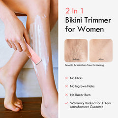 Donper Bikini Trimmer two-heads switch demonstrates versatile shaving for legs, underarms, and bikini area.
