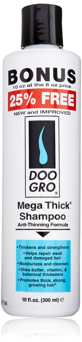 DOO GRO Mega Thick Growth Shampoo bottle showing stronger strands and thicker hair