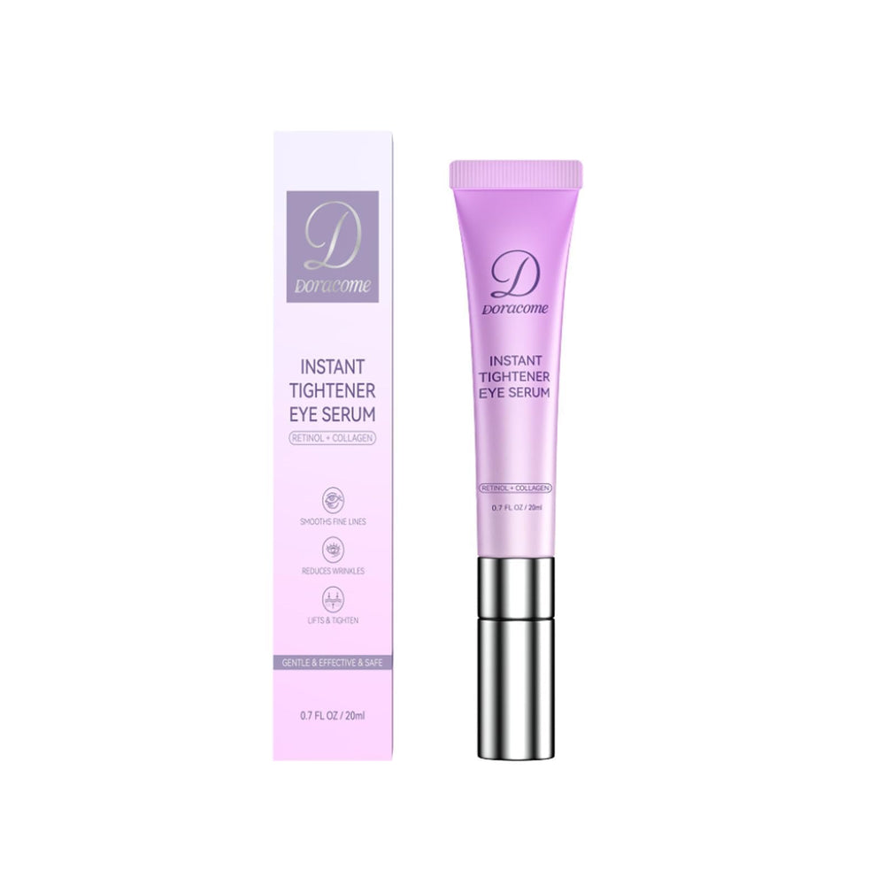 Doracome Caffeine & Retinol Eye Serum packaging shows fragrance-free formula for sensitive skin.