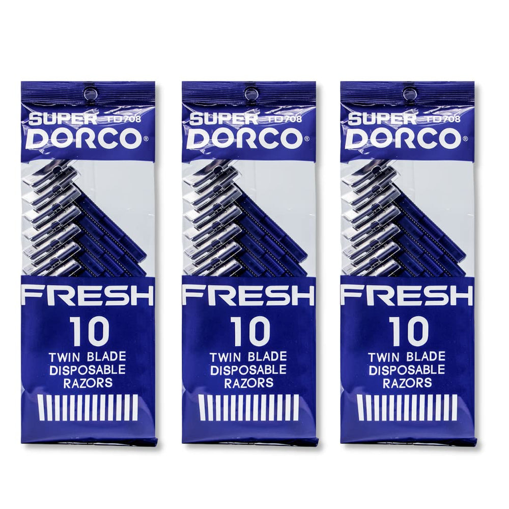 Dorco Fresh twin-blade disposable razor pack front view for a close, comfortable shave.