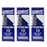 Dorco Fresh twin-blade disposable razor pack front view for a close, comfortable shave.
