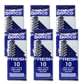 Dorco Fresh twin blade razor in blue with blade cover for travel grooming.