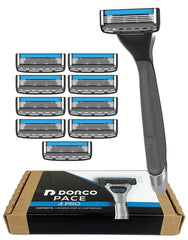 Dorco Pace 4 Pro head closeup shows four blades for a close, smooth shave.