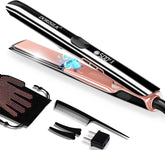 Dorisilk 500-degree flat iron plate close-up showing ceramic plates for smooth, frizz-free styling.