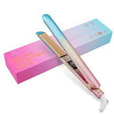 DORISILK Colorful Flat Iron showing heat settings for precise styling at home