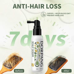 DORPANG hair-growth serum being applied to the scalp for thinning-support routine.