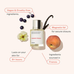 Dossier Powdery Peach bottle side profile showing sleek, purse-ready design.