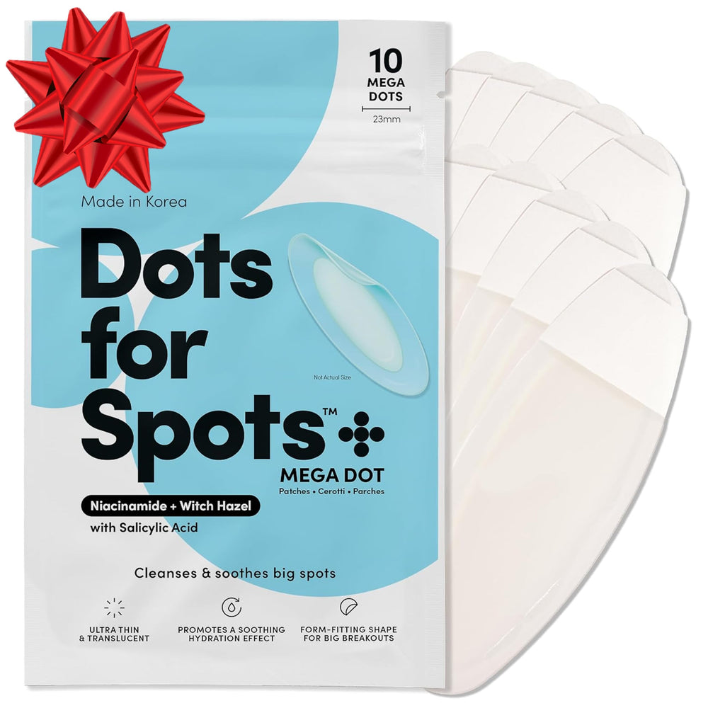 Dots for Spots packaging shows discreet large patches for on-the-go acne support.