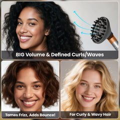 Dotspun Airwrap diffuser on HS08 shows large surface for faster drying and volume.