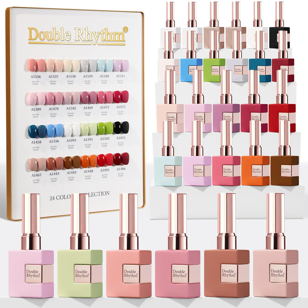 Double Rhythm 28Pcs gel polish set with assorted colors for at-home manicures.