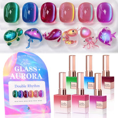 Double Rhythm Cat Eye gel polish set with six bottles for at-home nail art