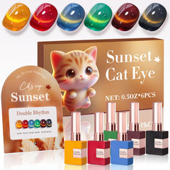 Double Rhythm cat eye gel nail polish set six shades in identical bottles for consistent manicures