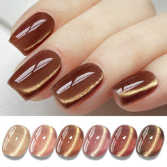 Double Rhythm cat eye gel nail polish set 6 colors with magnetic effect for chic nails.