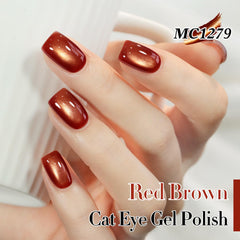 Double Rhythm cat eye gel polish highlights holographic glitter for daily glam.