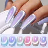 Double Rhythm cat eye nail polish collection showing six colors for DIY manicures.