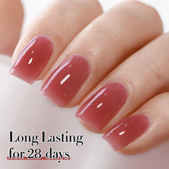 Double Rhythm Deep Purple Pink A1513 swatch reveals jelly finish for at-home nails.