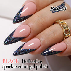 Double Rhythm holographic shine nails capture reflective rainbow shimmer.