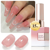 Double Rhythm jelly nail polish bottle in nude milky pink for at-home gel manicure.