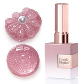 Double Rhythm light pink glitter gel polish bottle showing a shimmering finish for salon-grade nails.