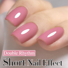 Double Rhythm pale pink gel polish bottle close-up showing smooth, even color.