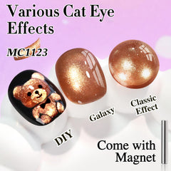 Double Rhythm Tea Gold cat-eye magnet shimmer reveals holographic effect on nails