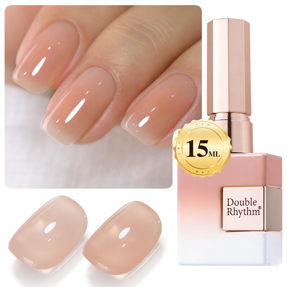 Double Rhythm jelly-gel-polish bottle neutral milky finish for easy at-home nails.
