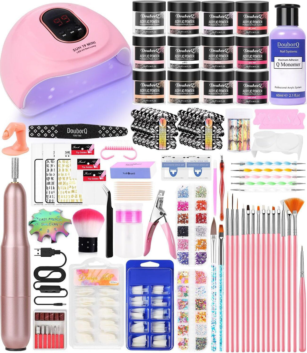 DouborQ acrylic nail art kit at-home setup for professional-looking manicures.