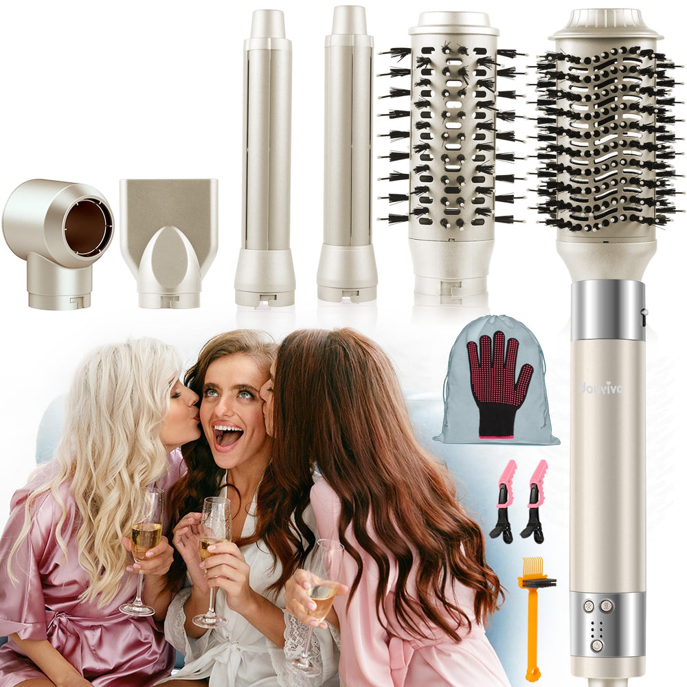 Douviva 6-in-1 ionic hair dryer brush front view for fast styling
