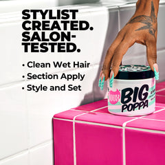 The Doux BIG POPPA hands-application demonstrates easy, even distribution for defined curls
