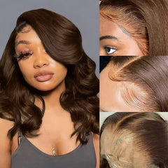 Douyin brown bob wig body wave texture close-up supports versatile styling possibilities.