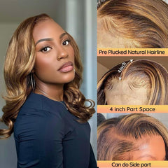 Douyin honey blonde bob wig 14 inch side part highlights easy everyday wear.