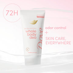 Dove 72h odor-control packaging shows invisible formula on surface.