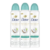 Dove Advanced Care Coconut Water & Lime dry spray packshot with long-lasting odor protection.