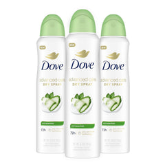 Dove Advanced Care Cool Essentials dry spray bottle delivers quick, refreshing protection.