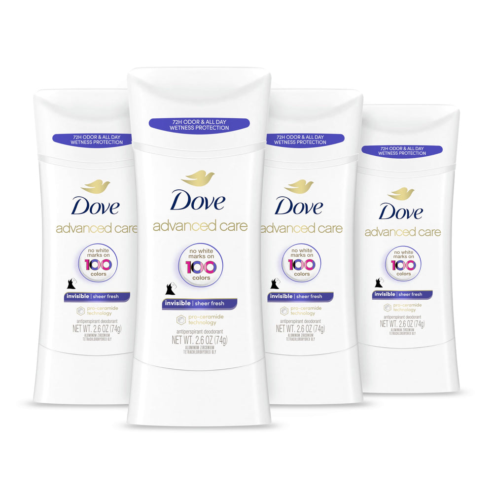 Dove Advanced Care Sheer Fresh stick applied to underarm for soft, protected skin.