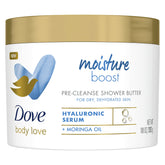 Dove Body Love Moisture Butter jar closeup showing rich hydration for pampering skin.