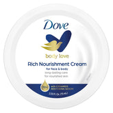 Dove Body Love Rich Nourishment Cream on the face, delivering deep hydration.