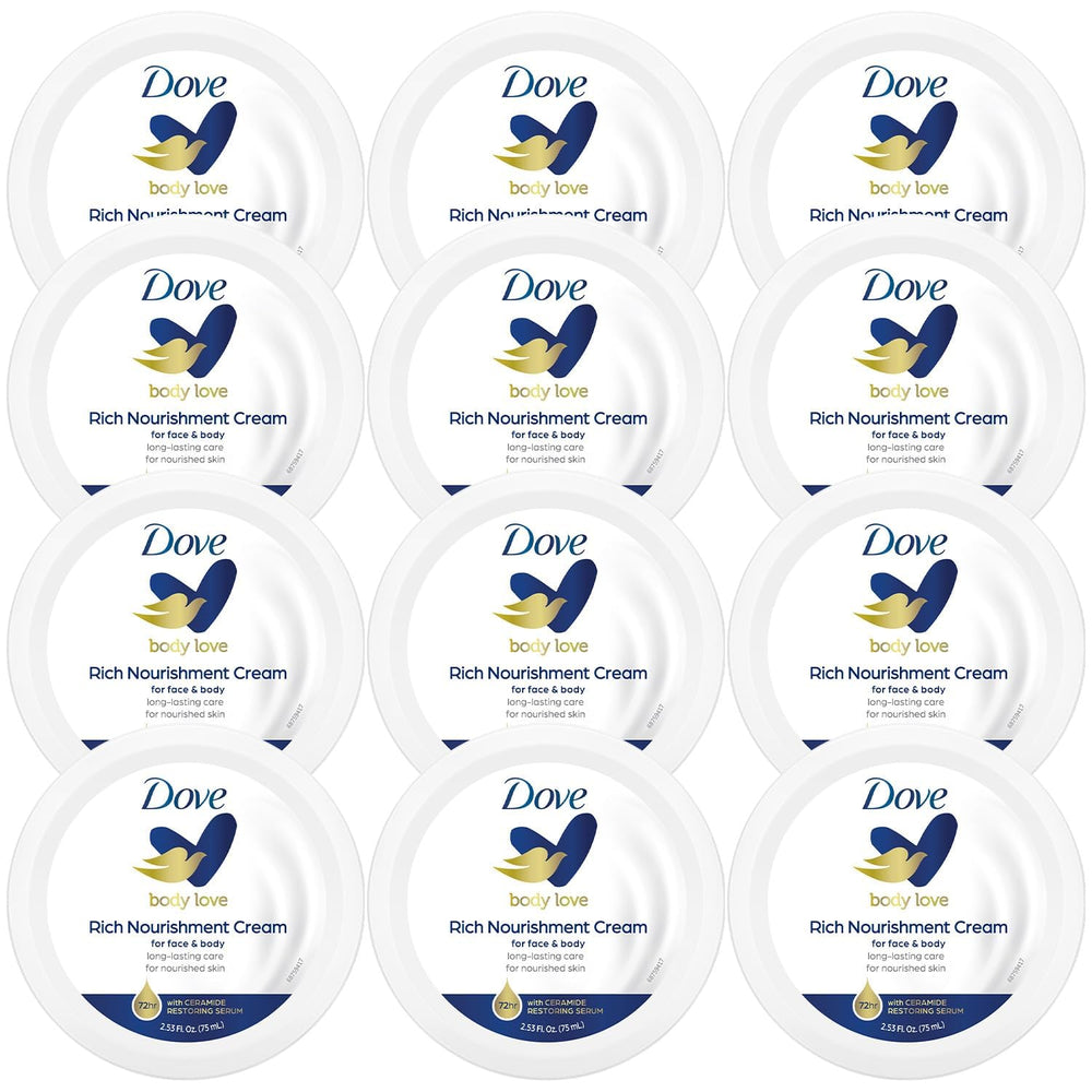 Dove Body Love Rich Nourishment Cream jar close-up highlights intense hydration.
