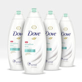 Dove Body Wash bottle pump shows easy, gentle cleansing for sensitive skin.